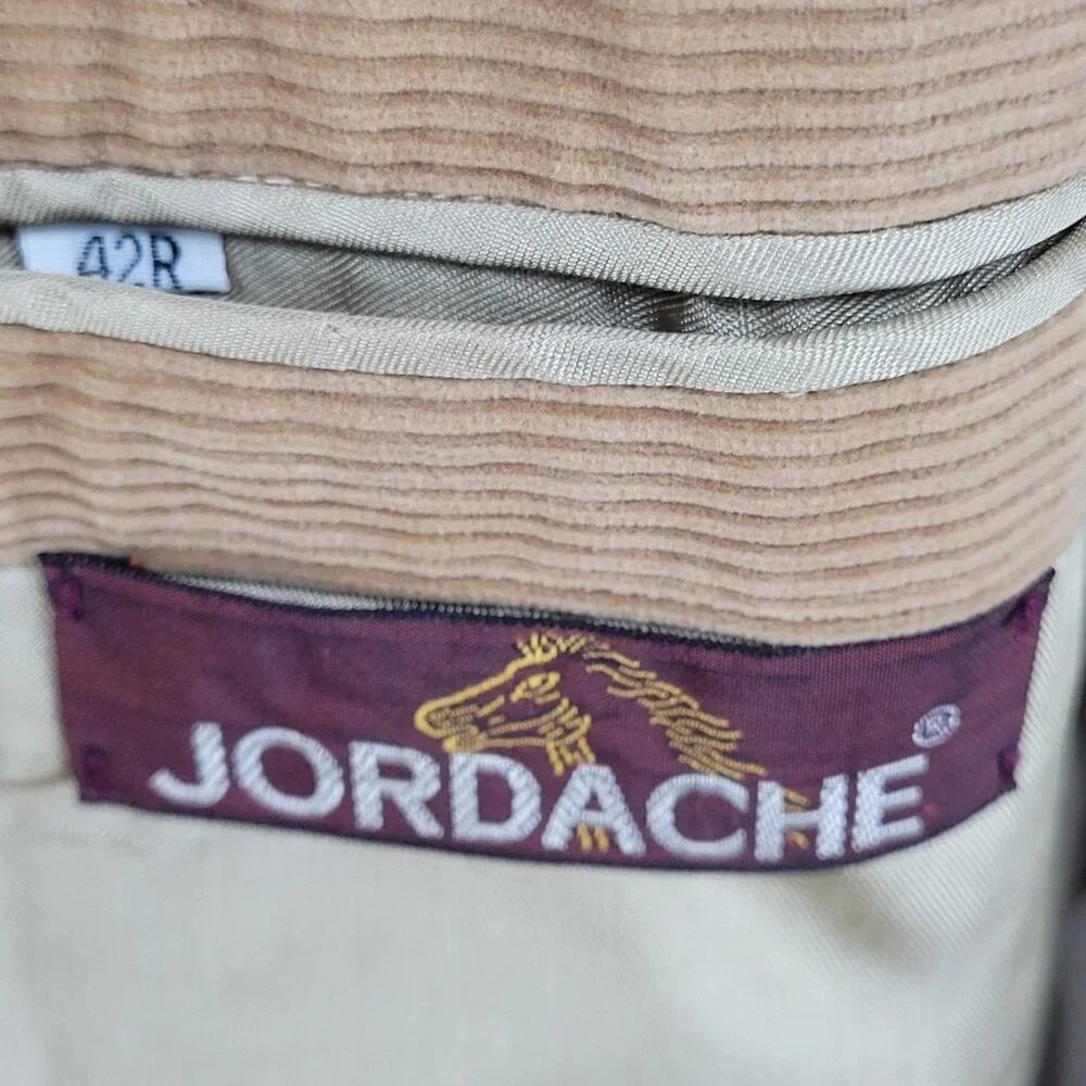 VTG Jordache Tan 100% Cotton Corduroy Double Vented Notch Blazer Jacket Size 42R